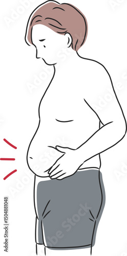 お腹の贅肉が気になる男性のイラスト素材