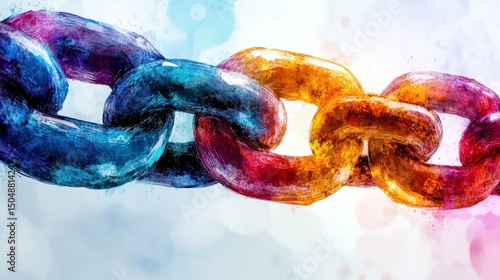 Colorful, abstract representation of interlinked chains symbolizing unity and strength
