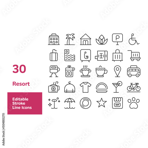 Resort vacation icons beckon with promises of sun and adventure rendered with clean modern vector