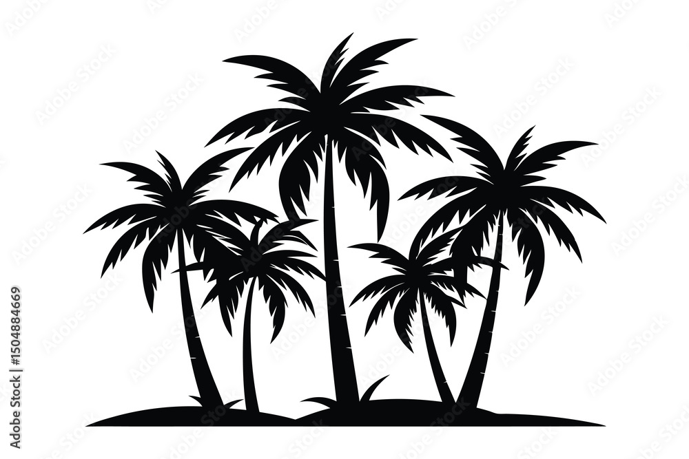 Fototapeta premium Beach Island with Palm Trees Vector Graphic