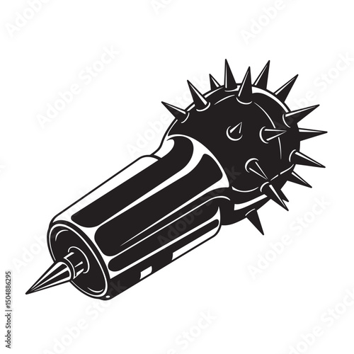 Vector illustration of a black and white medieval mace with spikes