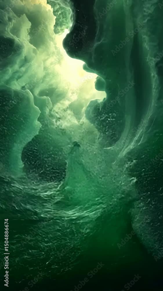 Emerald-hued swirling clouds, light piercing through a dark, ethereal sky. A surreal, dreamlike landscape Emerald-hued swirling clouds, light piercing through a dark, ethereal sky. A surreal, dreamlike landscape