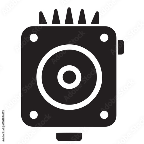Black and white silhouette of a music amplifier designed in a modern minimalist style suitable for various creative projects