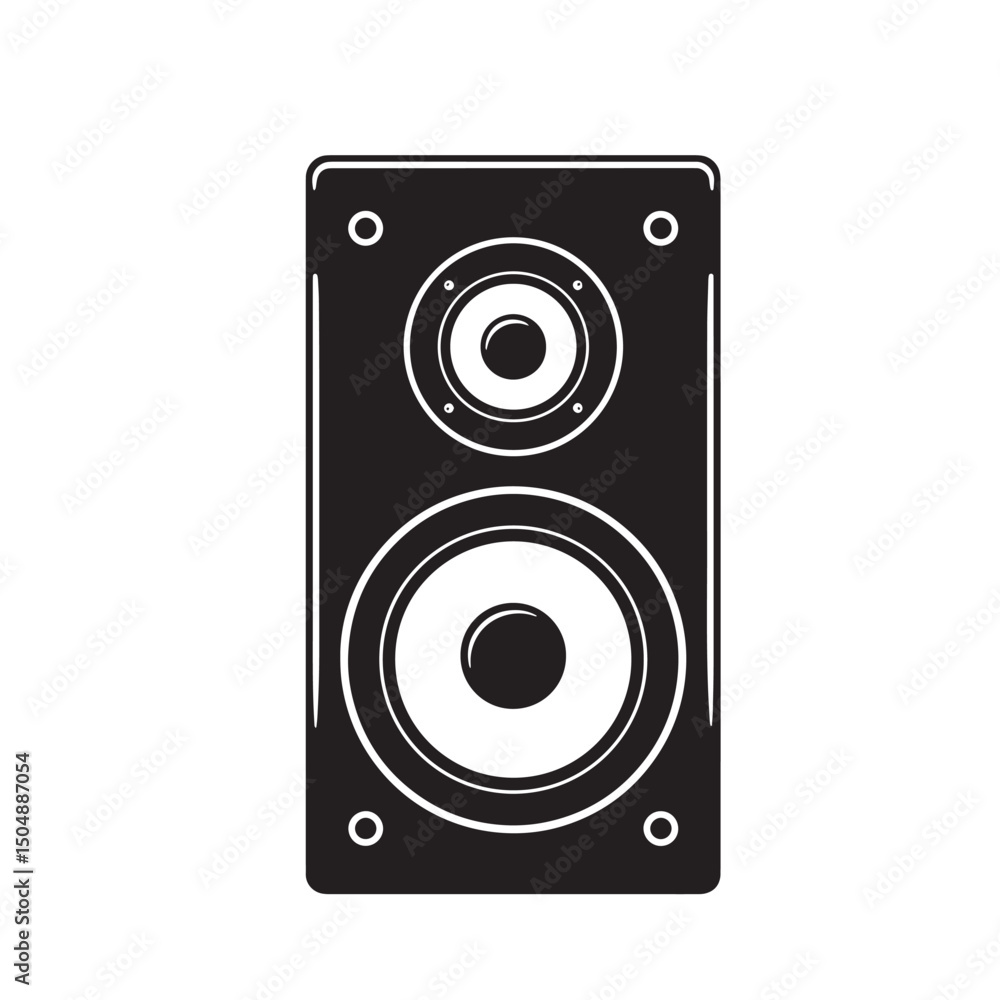 Black and white minimalist music speaker illustration for audio sound and musical equipment design elements Black and white minimalist music speaker illustration for audio sound and musical equipment design elements