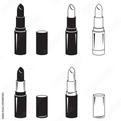 Vector illustration of stylish lipstick in various open and closed positions