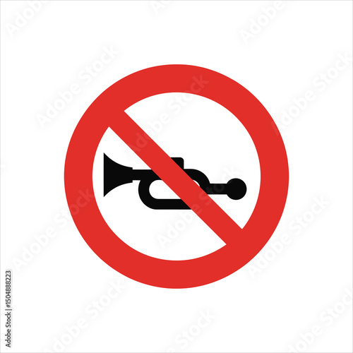 Prohibition sign illustrating a no honking rule indicating silence or quiet zone