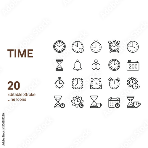 A collection of versatile and adjustable stroke icons for time management and deadlines simple line