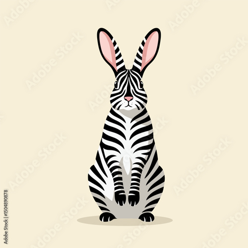 Striped Animal Hybrid Standing Upright - Zebra and Rabbit Combination