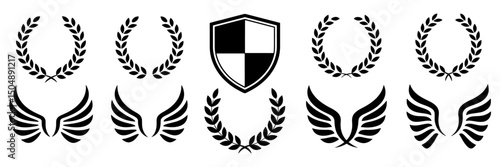Heraldic eagle wing shield tribal tattoo vector design element symbol set Free Download Heraldic eagle wing shield tribal tattoo vector design element symbol set - GFXLoad