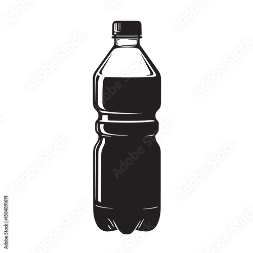 Simple black and white silhouette illustration of a soda bottle drink container isolated