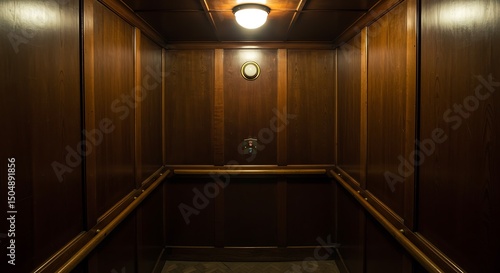 Wallpaper Mural Interior inside a closed clean old Soviet elevator car lined with wood. Torontodigital.ca