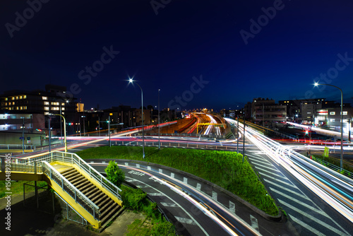 A night photography of traffic jam at the city street in Saitama wide shot