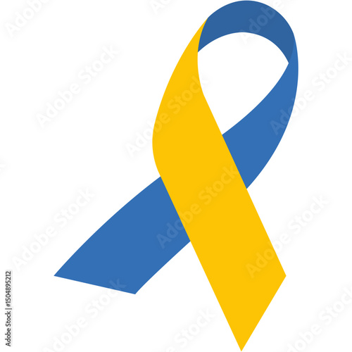 Blue and yellow ribbon. world down syndrome day. Down Syndrome Ribbon. World Down Syndrome day. March 21. Realistic blue yellow ribbon symbol vector.