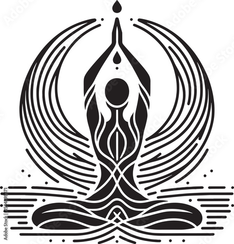Yoga man in lotus position. Black and white vector illustration..eps