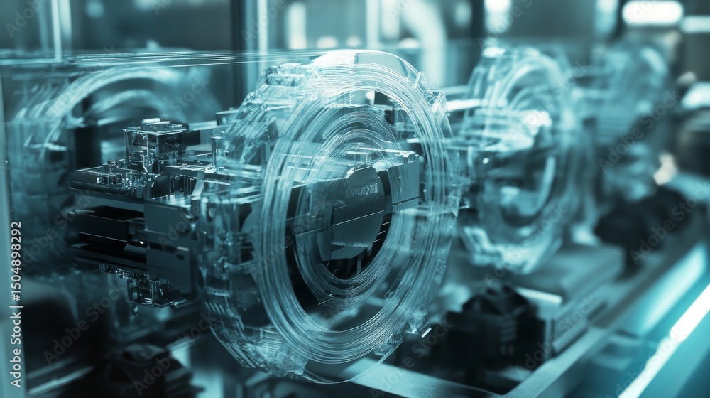 Fototapeta premium Futuristic Mechanical Components in Transparent Housing Design