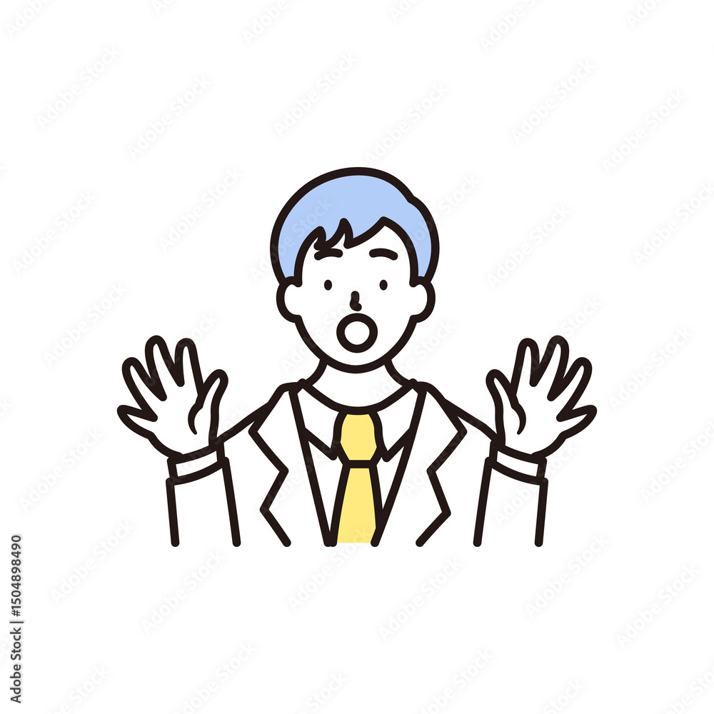 驚く男子高校生の上半身のシンプルなイラスト素材 驚く男子高校生の上半身のシンプルなイラスト素材