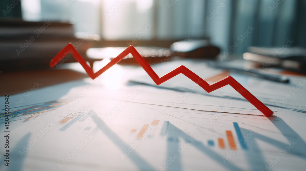 custom made wallpaper toronto digitalClose-up of a financial chart with a red line reaching a ceiling limit, symbolizing a salary cap, with documents and calculators in the background. Concept of financial limits, budget constraints