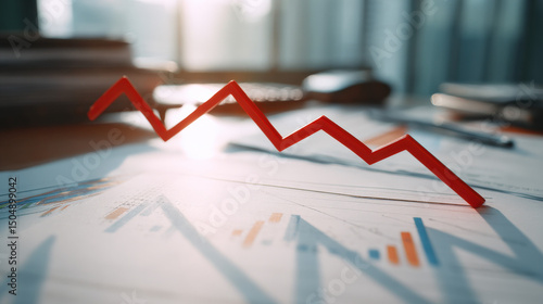 Wallpaper Mural Close-up of a financial chart with a red line reaching a ceiling limit, symbolizing a salary cap, with documents and calculators in the background. Concept of financial limits, budget constraints Torontodigital.ca