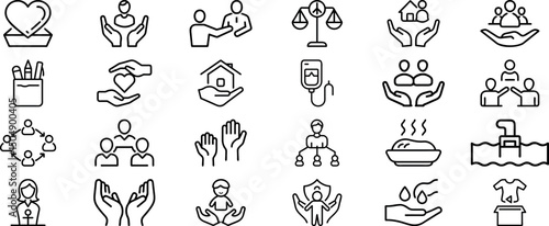 community aid and human welfare icon set collection