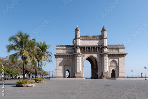 stunning view of gateway of india captured in minimalist style surrounded by ultrabright background