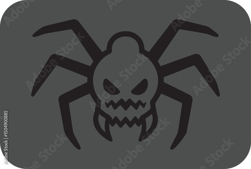 Scary black spider icon with skull design halloween graphic