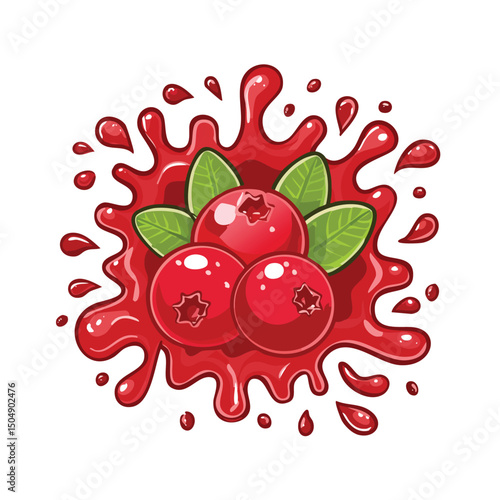 Cranberry splash Colorful Vector in Adorable Comic Style with Expressive Lines.