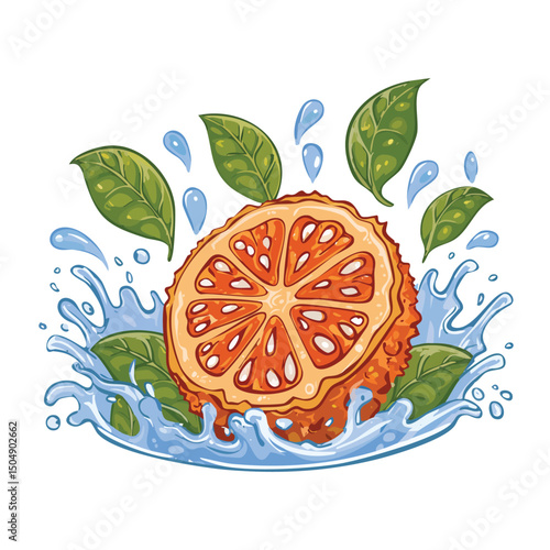 Bael Fruit splash Colorful Vector in Adorable Comic Style with Expressive Lines.