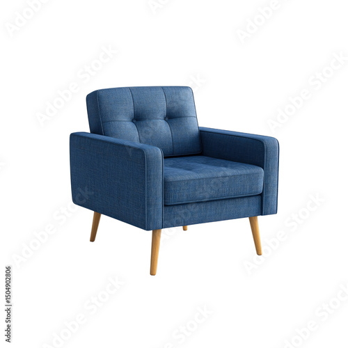 Stylish Blue Upholstered Armchair with Wooden Legs - Modern Home Furniture