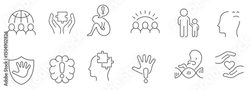  Set vector line thin icons of autism awareness day in linear design for mobile concepts and web apps. Collection modern infographic pictogram and signs