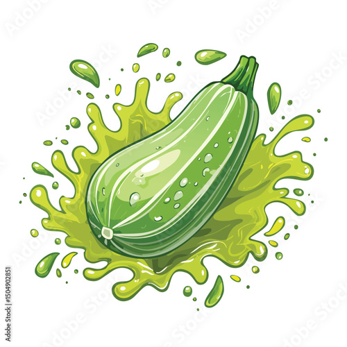 Zucchini splash Colorful Vector in Adorable Comic Style with Expressive Lines.