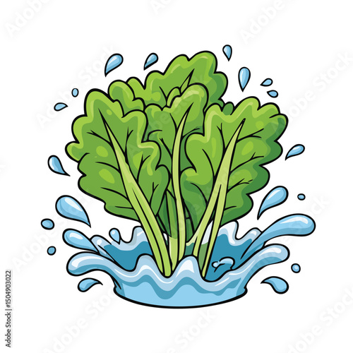 Watercress splash Colorful Vector in Adorable Comic Style with Expressive Lines.