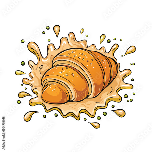 Brioche splash Colorful Vector in Adorable Comic Style with Expressive Lines..