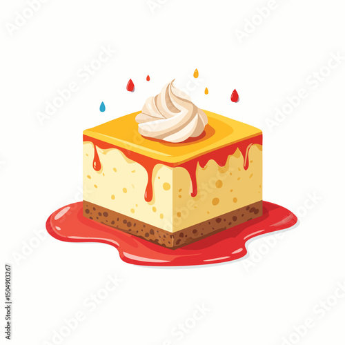 Cheesecake with Sauce Splash creative isometric illustration with layered dimension and depth cues.