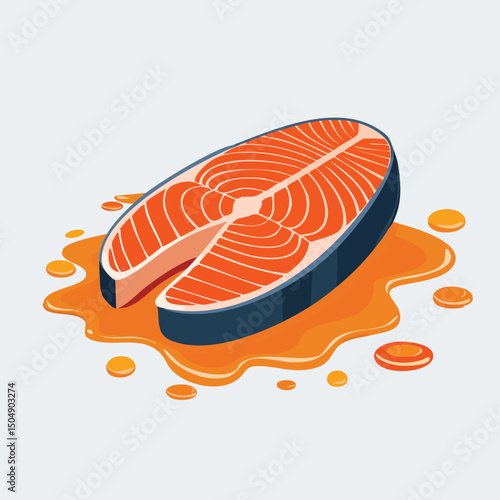 Grilled Salmon with Sauce Splash creative isometric illustration with layered dimension and depth cues.