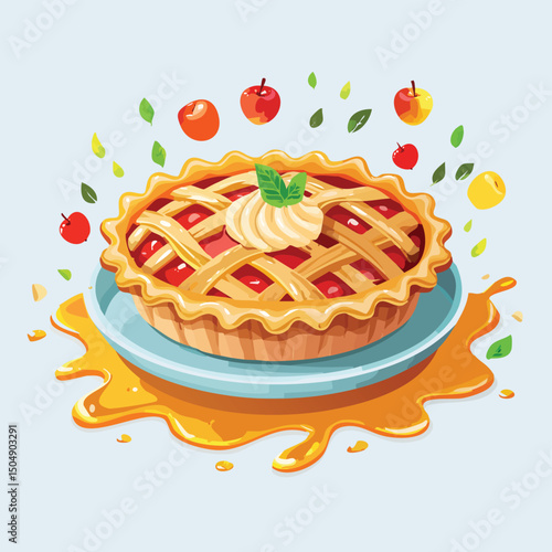 Apple Pie with Sauce Splash creative isometric illustration with layered dimension and depth cues.