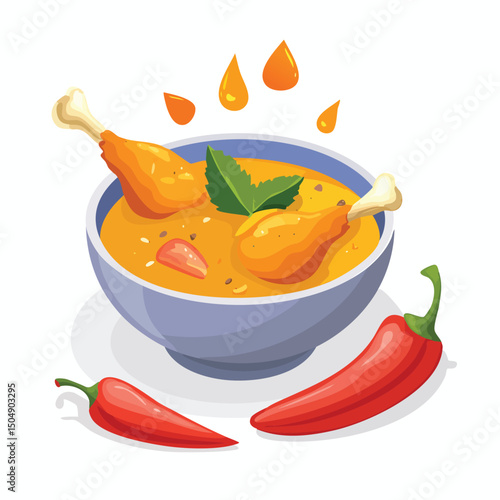 Chicken Curry with Sauce Splash creative isometric illustration with layered dimension and depth cues.