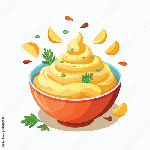 Mashed Potatoes with Sauce Splash creative isometric illustration with layered dimension and depth cues.
