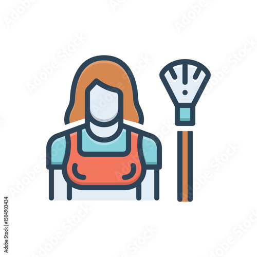 Color illustration icon for cleaning woman