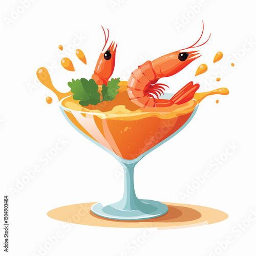 Shrimp Cocktail with Sauce Splash creative isometric illustration with layered dimension and depth cues.