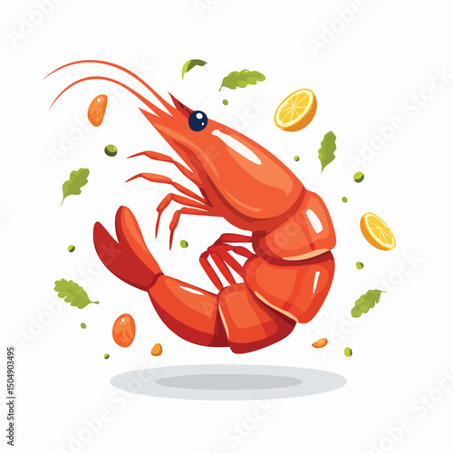 Lobster Tail with Sauce Splash creative isometric illustration with layered dimension and depth cues.