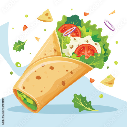 Caesar Wrap with Sauce Splash creative isometric illustration with layered dimension and depth cues.