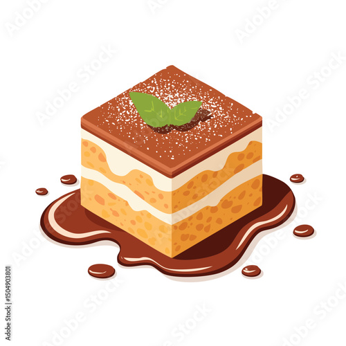Tiramisu with Sauce Splash creative isometric illustration with layered dimension and depth cues.