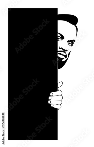 man peeking at something good for stickers and billboards