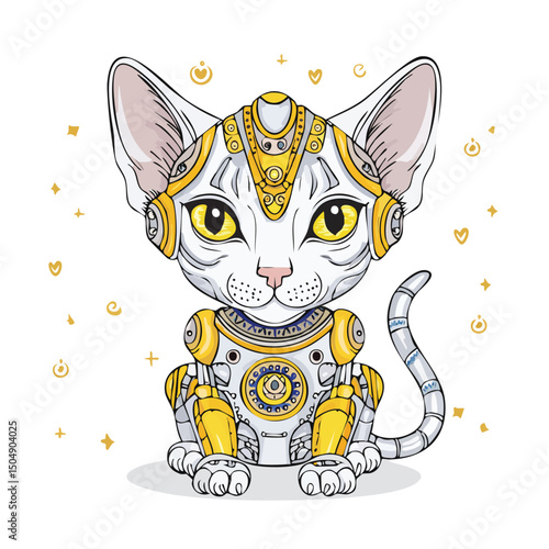 Oriental Shorthair Robot vector illustration in hand-drawn sketch style with minimalist detail
