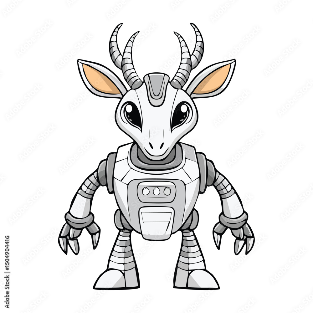 Fototapeta premium Kudu Robot vector illustration in hand-drawn sketch style with minimalist detail