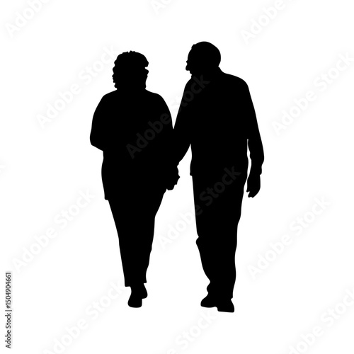 Elderly couple walking silhouette icon vector flat design on white background.