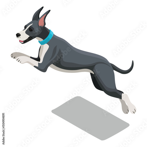 Great Dane jump Adobe Illustrator Artworkisometric vector illustration with clean geometry and modern design