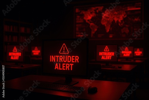 Cybersecurity Operations Room Triggering Intruder Alert 