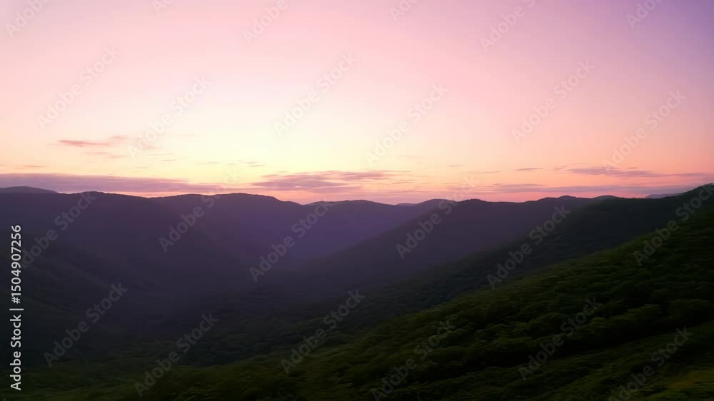 Serene Sunset Landscape Lush Green Mountains at Dusk Peaceful Nature Scene Serene Sunset Landscape Lush Green Mountains at Dusk Peaceful Nature Scene