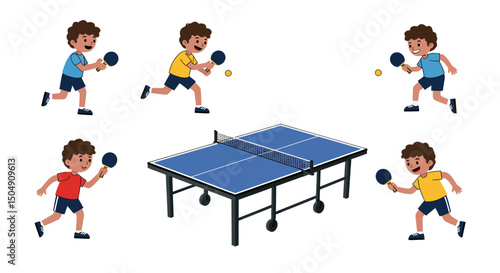 Animated Table Tennis Players in Action with a Blue Table